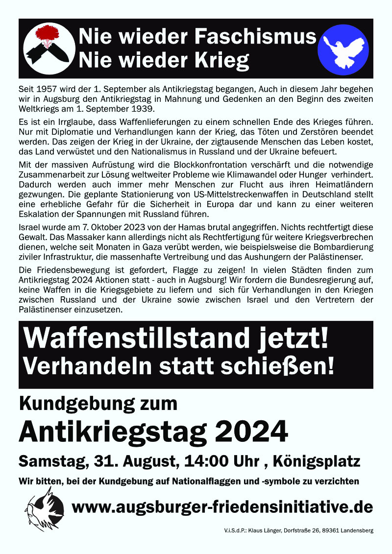 Flyer Antikriegstag 2024